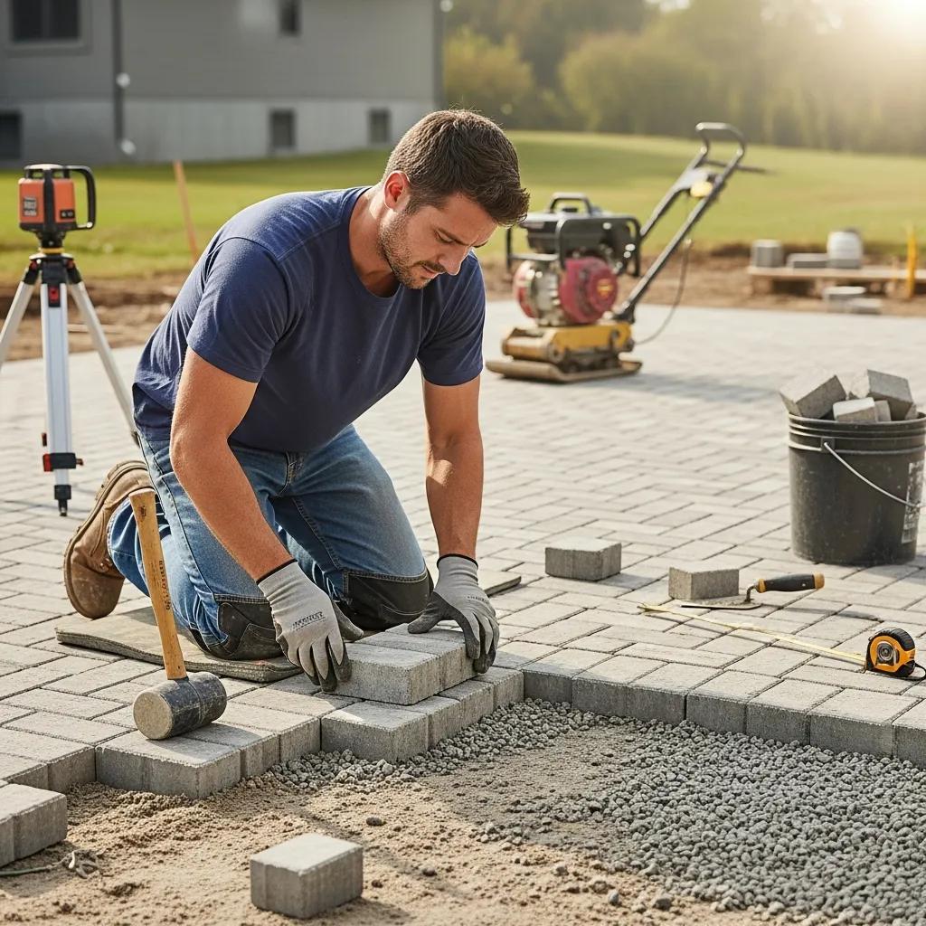 Installer showing pro techniques for long-lasting driveway paver installation