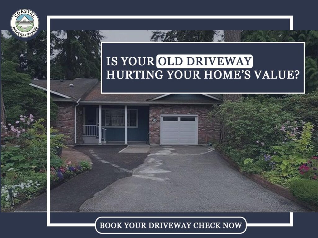 Person re-sanding paver driveway with polymeric sand