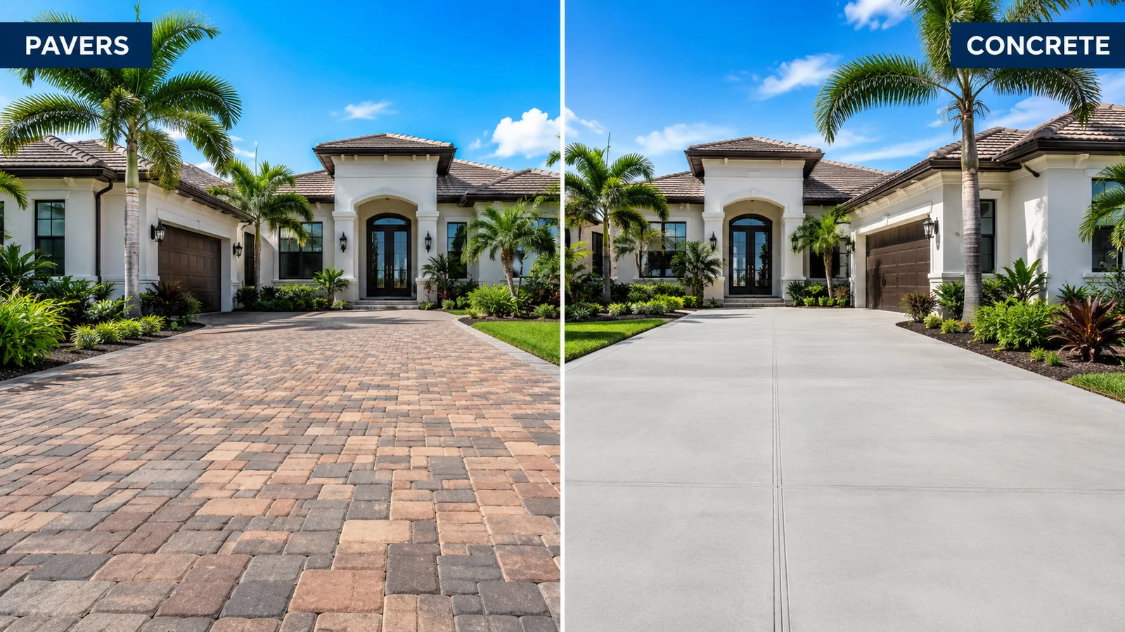 Pavers vs concrete driveway comparison in front of a Jacksonville, FL home
