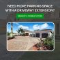 ### Key Elements- **Main Subject**: Image of a driveway with two garage doors.
- **Notable Features**: Well-maintained landscaping, pavers used for the driveway, and a residential building in the background.
- **Text and Symbols**: Bold call to action "REQUEST A CONSULTATION!" indicating an offer for assistance.
- **Overall Mood/Theme**: Inviting and practical, emphasizing the need for parking space and the potential for home improvement.